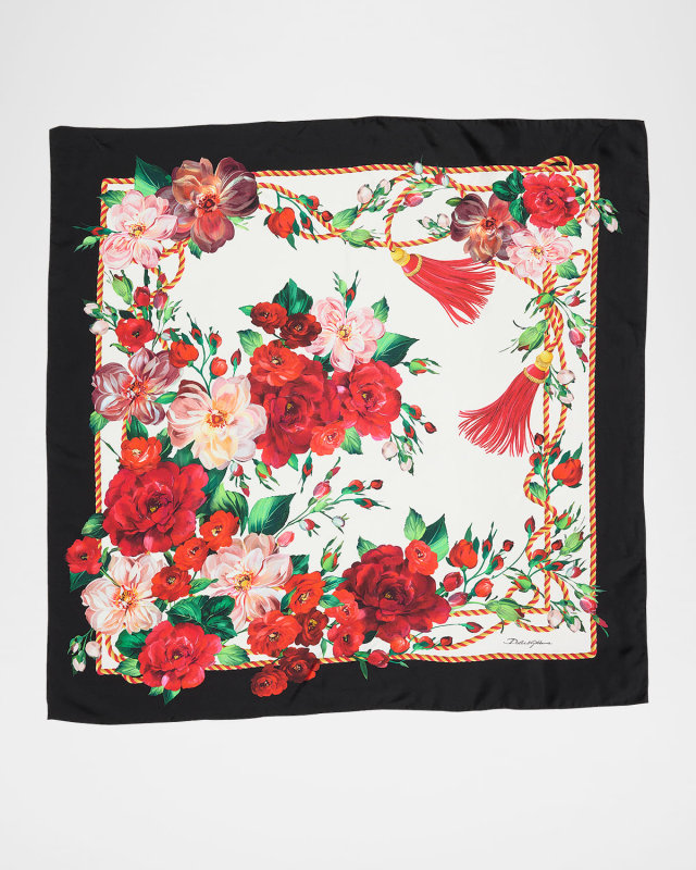 Floral Tassel Foulard Silk Scarf